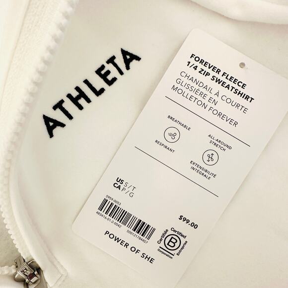ATHLETA NWT Power Of She Forever Fleece 1/4 Zip Up White Sweatshirt Hoodie Small - Picture 9 of 12